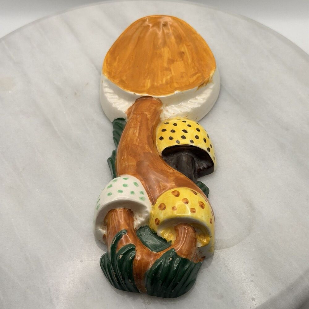 Vintage 1974 Arnel's Mushroom Ceramic Spoon Rest Wall Decor Hand Painted 8.5"